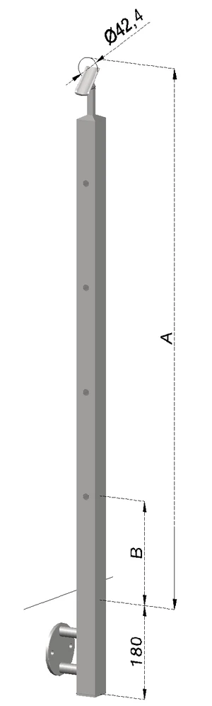 Nerezový sloup, boční kotvení, 4 děrový koncový, levý, vrch nastavitelný (40x40 mm), broušená nerez K320 / AISI304 - slide 0