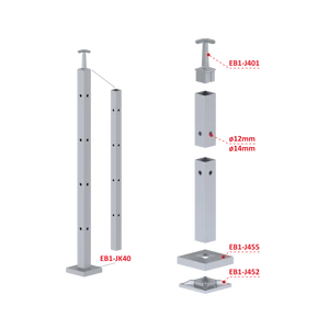 nerezový stĺp, vrchné kotvenie, 4 dierový rohový, vrch pevný (40x40mm), brúsená nerez K320 /AISI304 - slide 2