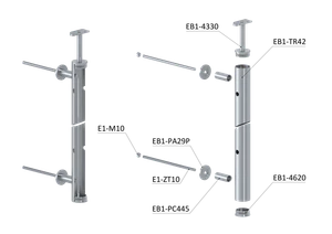 Nerezový sloup na francouzsky balkón, boční kotvení, 5 dírový, průchozí, vrch pevný, (ø 42.4x2 mm), broušená nerez K320 /AISI304 - slide 2