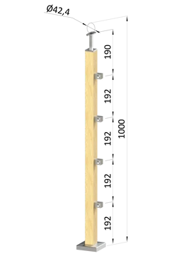 drevený stĺp, vrchné kotvenie, 4 radový, priechodný, vrch pevný (40x40mm), materiál: buk, brúsený povrch s náterom BORI (bezfarebný)