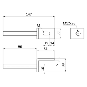 Kotvenie na plotové dielce, M12, tvar L, dĺžka 150mm, šírka 30, výška 37, dĺžka 5, žltý pozink - slide 2