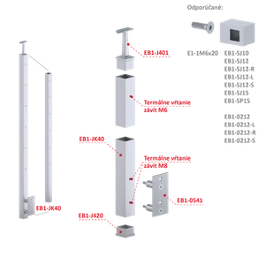 Nerezový sloup, boční kotvení, 6 řadový M6, vnitřní, vrch pevný - slide 1