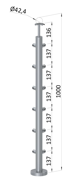nerezový stĺp, vrchné kotvenie, 6 radový rohový: 90°, vrch pevný (ø 42.4x2mm), leštená nerez /AISI304 - slide 0