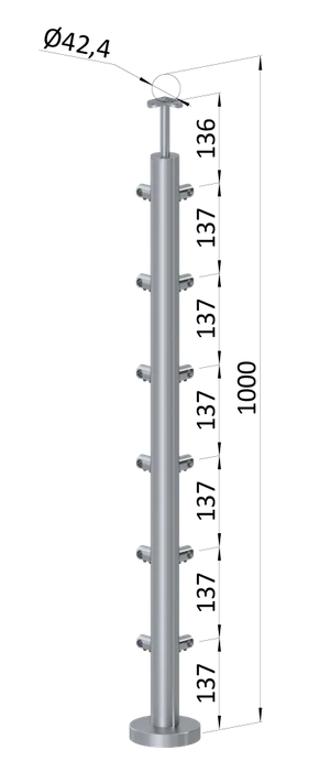 nerezový stĺp, vrchné kotvenie, 6 radový rohový: 90°, vrch pevný (ø 42.4x2mm), leštená nerez /AISI304 - slide 0