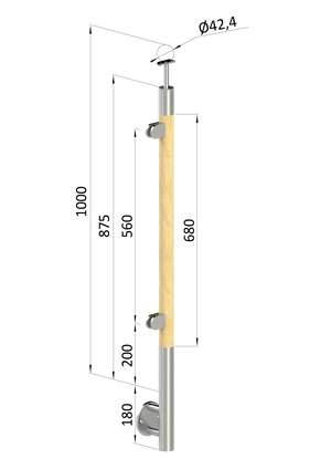 drevený stĺp, bočné kotvenie, výplň: sklo, ľavý, vrch pevný (ø 42mm), materiál: buk, brúsený povrch bez náteru - slide 0