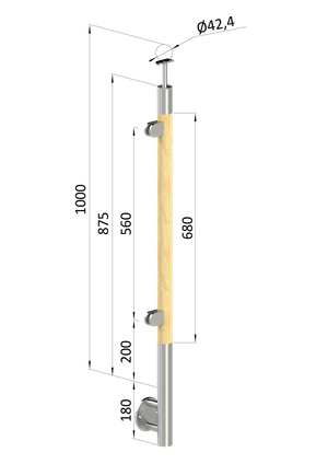 dřevěný sloup, boční kotvení, výplň: sklo, levý, vrch pevný (ø 42mm), materiál: buk, broušený povrch bez nátěru - slide 0