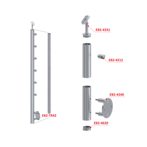 Nerezový sloup, boční kotvení, 6 řadový průchodný, vnitřní, vrch nastavitelný (ø 42,4x2 mm), broušená nerez K320 / AISI316 - slide 2