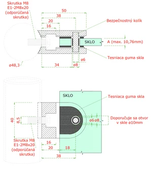 Svorka skla na trubku ø 48.3mm (50x40x26mm), pre sklo 6-10.76mm,  brúsená nerez K320 /AISI304/, balenie neobsahuje gumičky na sklo - slide 3