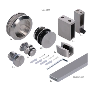 Závěsný systém - set na skleněné dveře pro profil 30x10 mm, (tloušťka skla: 8,00 - 12,00 mm), set obsahuje 2 metry EB1-JK30x10, broušená nerez K320/AISI 304 - slide 0