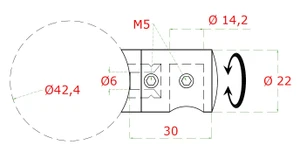 Držák tyče ø 14 mm (koncový-pravý) na trubku ø 42.4 mm (30x22 mm), broušená nerez K320 / AISI304 - slide 1