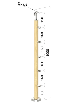dřevěný sloup, vrchní kotvení, 5 řadový, průchozí, vrch nastavitelný (ø 42mm), materiál: buk, broušený povrch s nátěrem BORI (bezbarvý) - slide 0