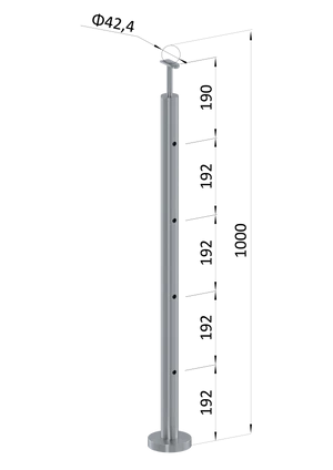 nerezový stĺp, vrchné kotvenie, 4 dierový priechodný, vrch pevný (ø 42.4x2mm), leštená nerez /AISI304 - slide 0
