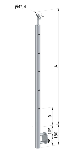 Nerezový sloup, boční kotvení, 5 děrový průchodný, vrch nastavitelný (ø 42,4x2 mm), broušená nerez K320 / AISI316 - slide 0
