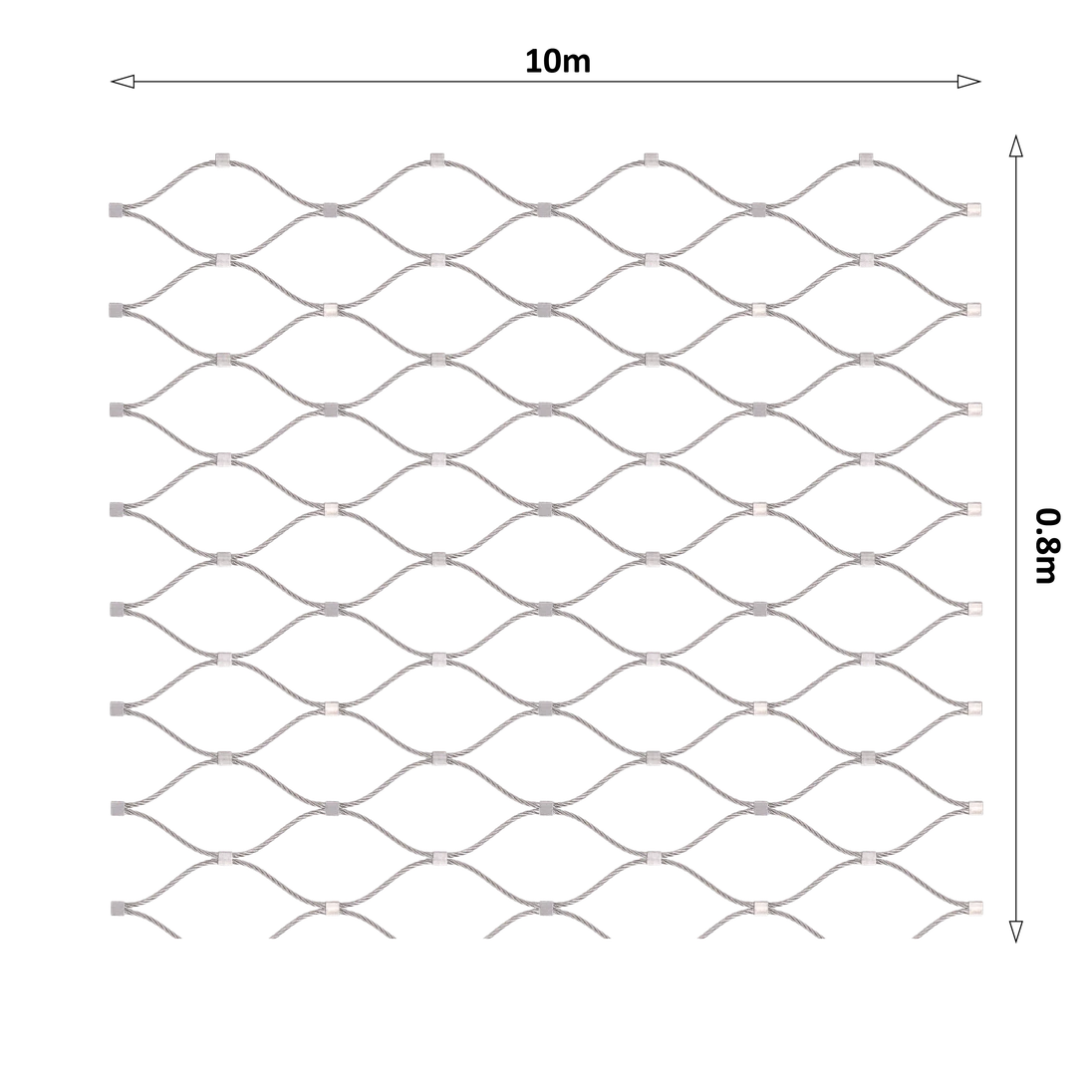 Nerezová lanková sieť, 0,8m x 10m (šxd), oko 60x104 mm, hrúbka lanka 3mm, AISI316 (V nerozloženom stave má sieť 11,92m)