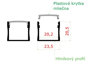Profil 1250mm s obojnostrannou lepiacou páskou pre LED madlo EB1-HM42, EB1-JHM40 a EB1-JHM60x40,obsahuje hliníkový profil 1250mm, plastovú krytku a 2x ukončenie - slide 1