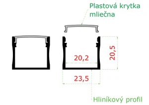 Profil hliník 1250mm pro LED madlo EB1-HM42, EB1-JHM40, EB1-JHM60x40, balení obsahuje hliníkový profil 1250mm, plastovou krytku a 2x ukončení - slide 1