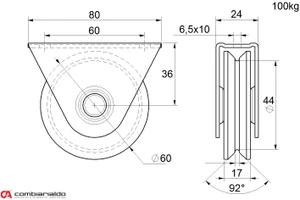 Vodiace koliesko ø 60mm s oporou Combi Arialdo, V profil, nosnosť 100kg - slide 1