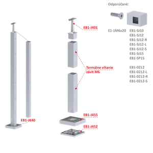 Nerezový sloup, vrchní kotvení, 6 řadový M6, vrch pevný - slide 1