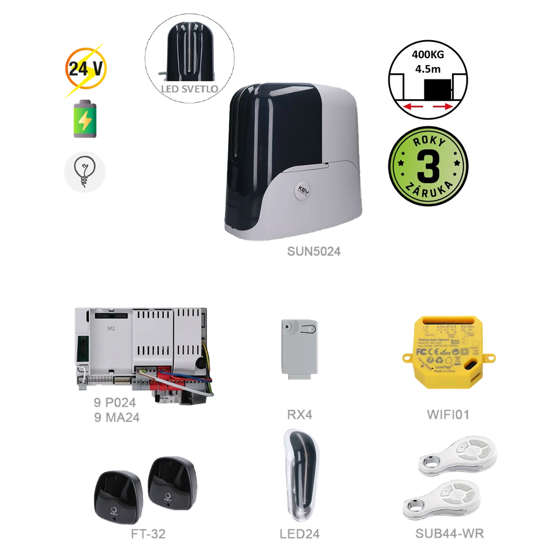 900KSUN5024ER + WIFI pre posuvnú bránu do 500kg