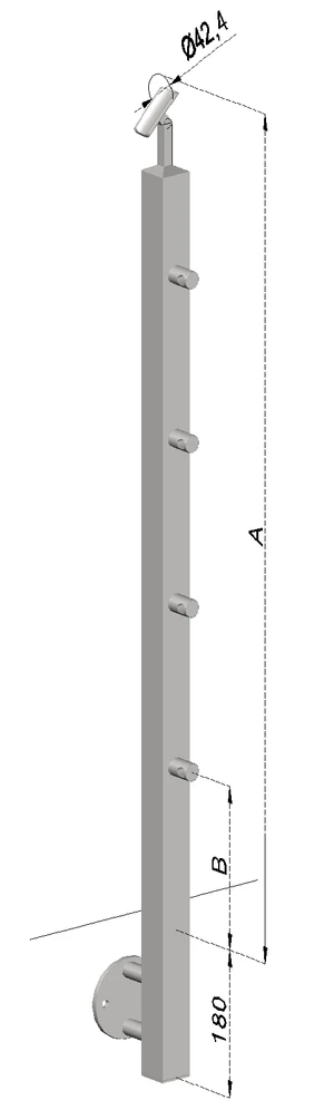 nerezový stĺp, bočné kotvenie, 4 radový priechodný, vonkajší, vrch nastaviteľný (40x40mm), brúsená nerez K320 /AISI304 - slide 0