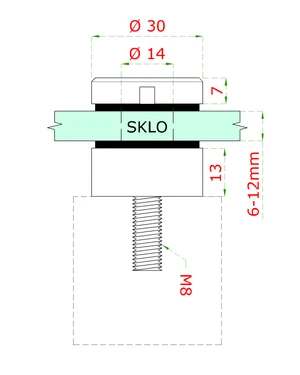 Svorka bodová plochá, sklo 6-12mm, brúsená AISI304 - slide 1