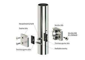 DOPREDAJ! Svorka skla na trubku ø 42.4mm (45x45x27mm) pre sklo 6-10.76mm, so spodnou podložkou, brúsená nerez K320 /AISI304, balenie neobsahuje gumičky na sklo - slide 3