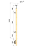 Dřevěný sloup, boční kotvení, výplň: sklo, levý, vrch pevný (ø42 mm), materiál: buk, broušený povrch s nátěrem BORI (bezbarvý)