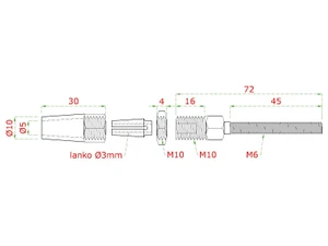 úchyt pre nerezové lanko 3mm, so závitom M6, brúsená nerez K320 /AISI304 - slide 1