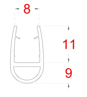 Plastové těsnění na sklo 8mm, mezi skleněné dveře a stěnu nebo podlahu, 2200mm - slide 1