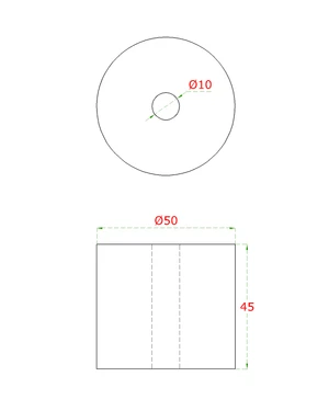 Prechod na vymedzenie vzdialenosti, ø 50mm /ø 10mm /L: 45mm, brúsená nerez K320 /AISI304, bal: 1ks - slide 1