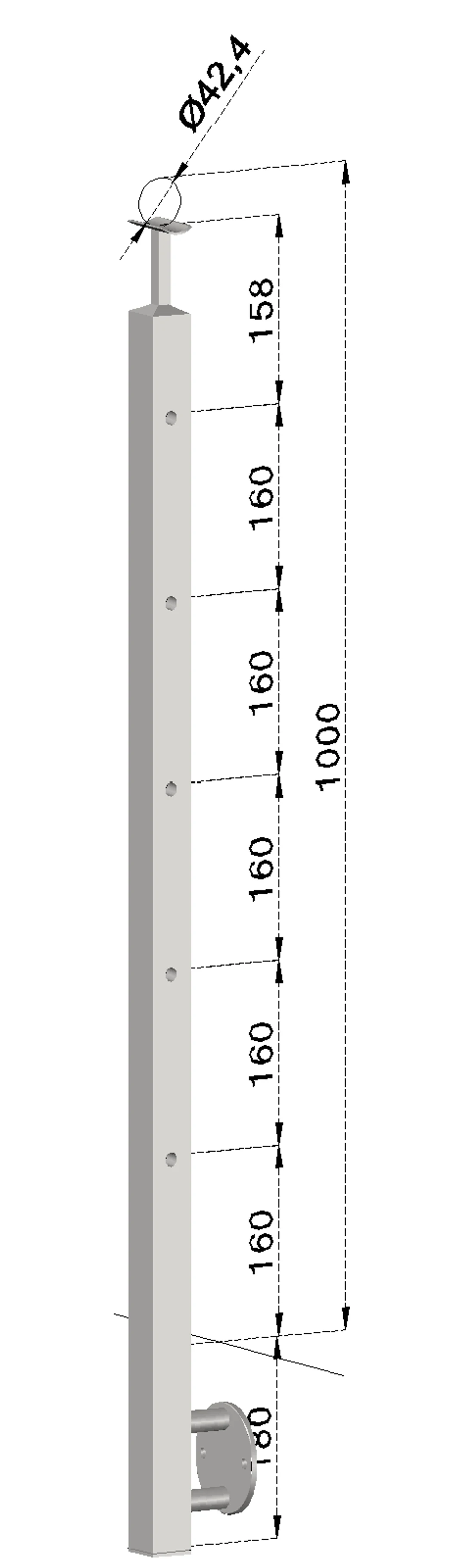 Nerezový stĺp, bočné kotvenie, 5-dierový priechodný