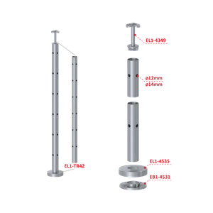 Nerezový sloup, vrchní kotvení, 6 děrový rohový: 90°, vrch pevný (ø 42,4x2 mm), leštěná nerez / AISI304 - slide 2