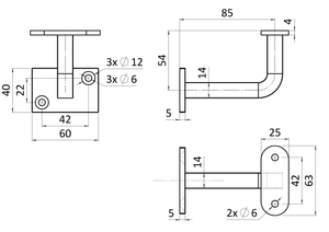 držák madla na zeď s obdélníkovou kotevní deskou - 70x40mm (pevný, plochý), odsazení 85 mm, ocel bez povrchové úpravy - slide 2