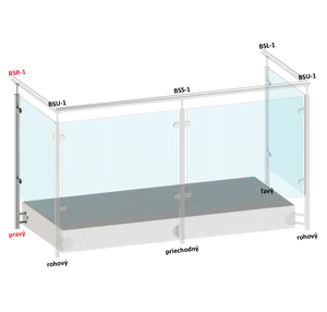 nerezový stĺp, bočné kotvenie, výplň: sklo, pravý, vrch pevný (ø 42.4x2mm), brúsená nerez K320 /AISI304 - slide 1