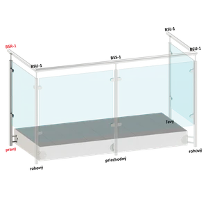 nerezový stĺp, bočné kotvenie, výplň: sklo, pravý, vrch pevný (ø 42.4x2mm), brúsená nerez K320 /AISI304 - slide 1