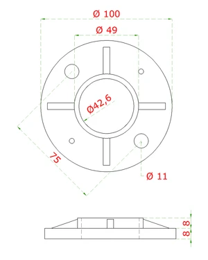 Příruba na trubku ø 42.4mm (ø 100 /8.8mm), broušená nerez K320 / AISI304 - slide 1