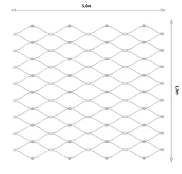 Nerezová lanková sieť, 1,0m x 5m (šxd), oko 60x104 mm, hrúbka lanka 2mm, AISI316