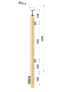 Dřevěný sloup, boční kotvení, výplň: sklo, koncový, pravý, vrch pevný (40x40 mm), materiál: buk, broušený povrch bez nátěru