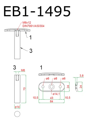 Držiak madla na trubku ø42.4mm ku EB1-777, brus AISI304 - slide 1