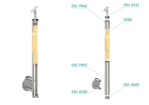 dřevěný sloup, vrchní kotvení, bez výplně, vrch nastavitelný (ø 42mm), materiál: buk, broušený povrch bez nátěru - slide 1