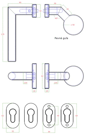 kľučka (pravá) + guľa (pevná), vyhnutá vrátane dolnej rozety, balenie: 1ks kľučka (pravá), 1ks guľa, 2ks dolná oválna rozeta,brúsená nerez AISI304 - slide 2