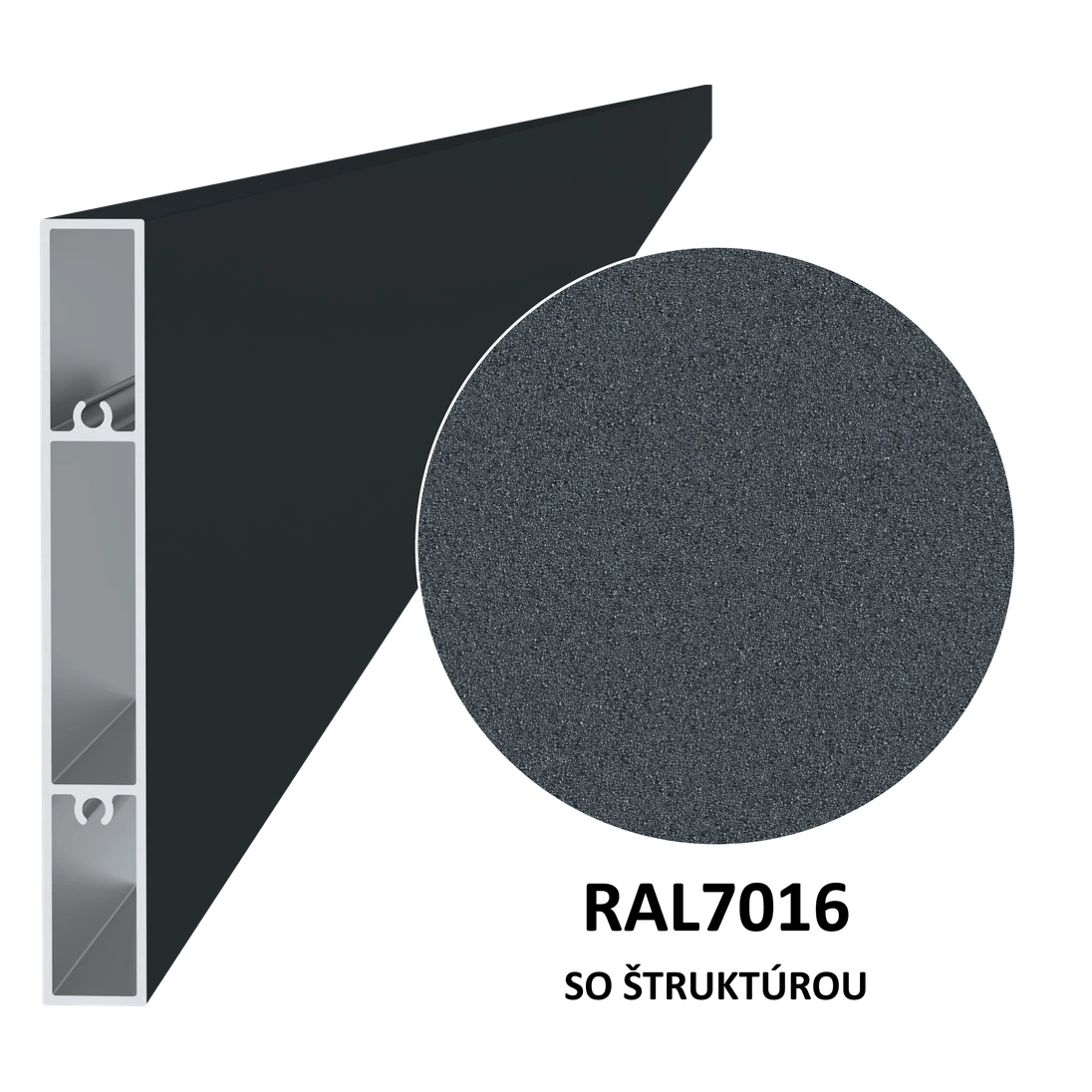Profil 120x16mm, L-6000mm, práškový lak, štruktúra RAL7016