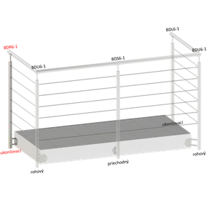 Nerezový sloup, boční kotvení, 6 děrový koncový, pravý, vrch pevný (ø42,4x2 mm), broušená nerez K320 / AISI304 - slide 1