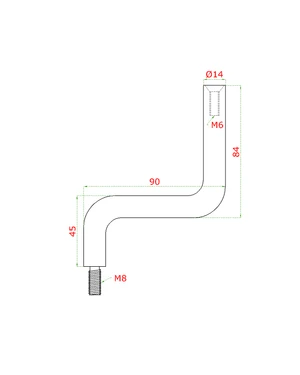 Čep mimo osový (vnější závit M8 - vnitřní závit M6, ø 14 mm, L: 75 mm), broušená nerez K320 / AISI304 - slide 1