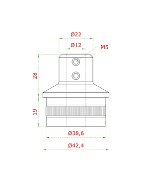 spodok držiaka madla ø 42,4mm s prechodom na trubku ø 12mm, brúsená nerez K320 /AISI304 - slide 1