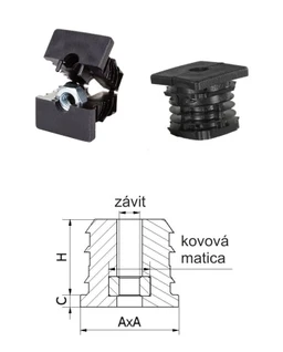 Vystužená štvorcová zátka s kovovou maticou PE