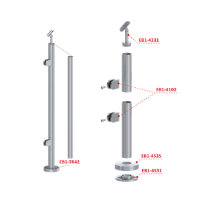 Nerezový sloup, vrchní kotvení, výplň: sklo, levý, vrch nastavitelný (ø 42,4x2 mm), broušená nerez K320 / AISI304 - slide 2