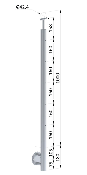 Nerezový stĺp, bočné kotvenie, 5 radový M6, vonkajší, vrch pevný - slide 0