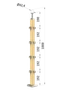 Dřevěný sloup, vrchní kotvení, 4 řadový, rohový: 90° vrch pevný (40x40 mm), materiál: buk, broušený povrch s nátěrem BORI (bezbarvý)