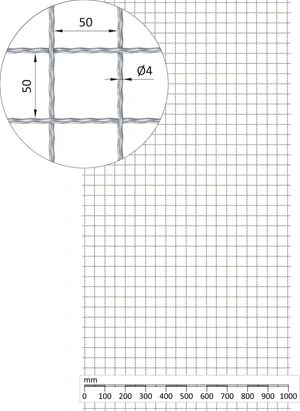 Rebierkové pletené sito - rovné, oko: 50x50mm, priemer pletiva 4mm, rozmer 1000x2000mm, materiál: Nerez /AISI 304 - slide 0